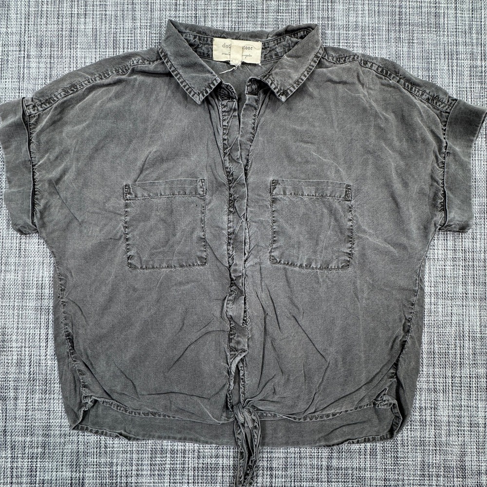Cloth & Stone Womens Shirt Medium Gray Tencel Short Sleeve Tie Front Button Down